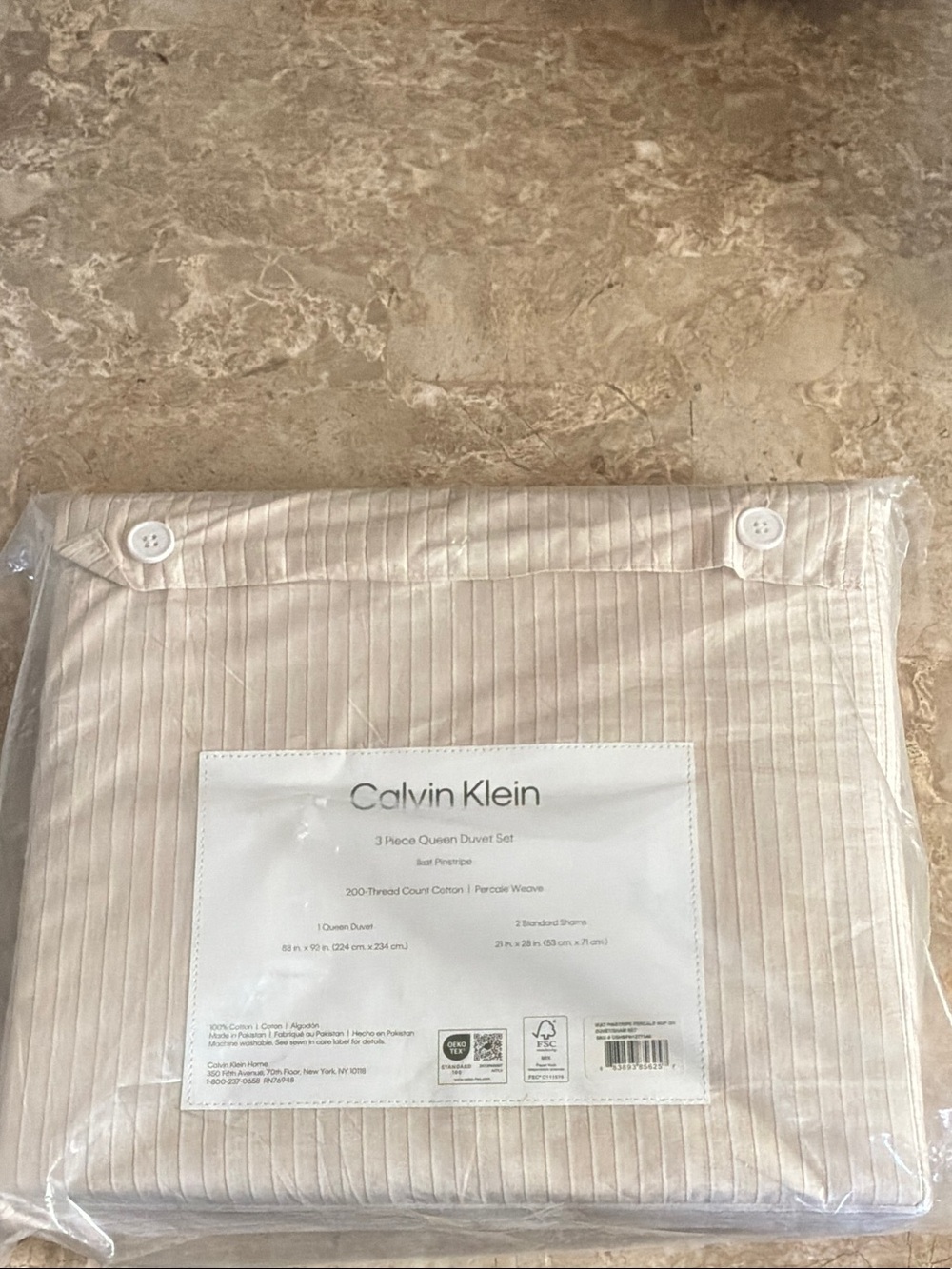 Calvin Klein Cream Pinstripe Duvet Cover Set